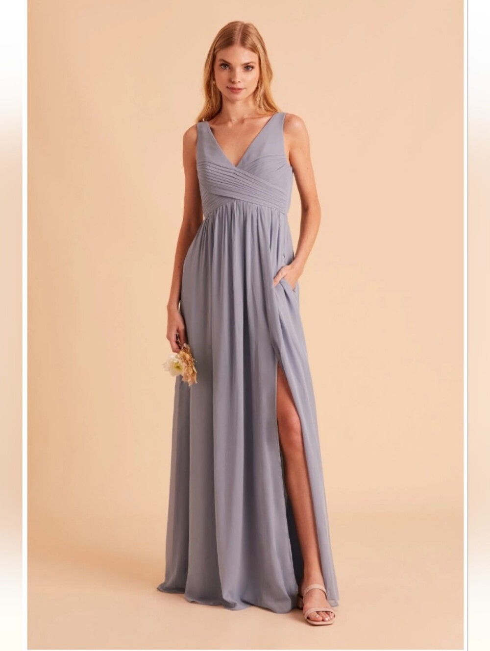 Birdy Grey Laurie Dusty Blue Size Large V-Neck Maxi Dress